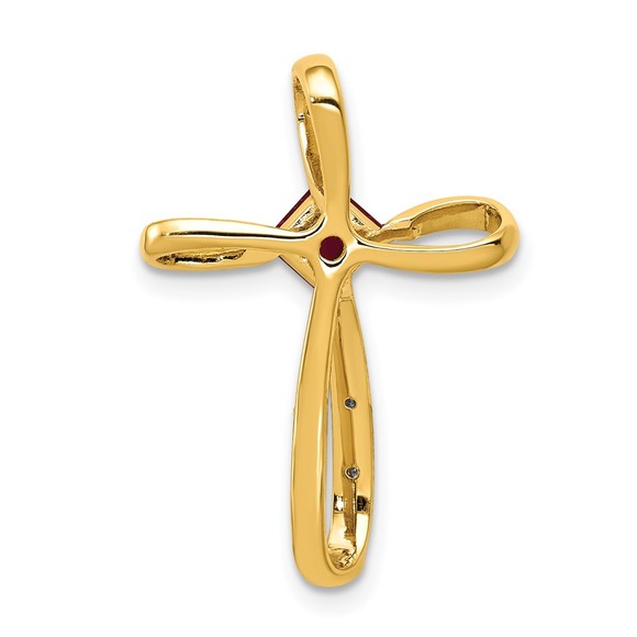 14k Yellow Gold & Rhodium Lab Created Red Ruby & Diamond Cross Slide Pendant - Picture 3 of 4